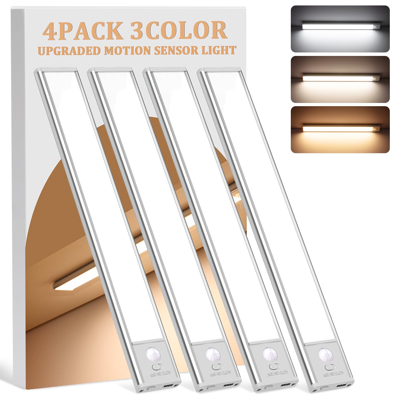 Pacote Com 4 Sensores De Movimento Sem Fio Lnryy Under Cabinet Lighting