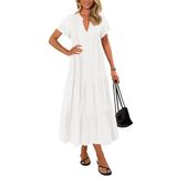 Vestido De Verão Kirundo 2025 Com Decote Em V Plissado Swing White M
