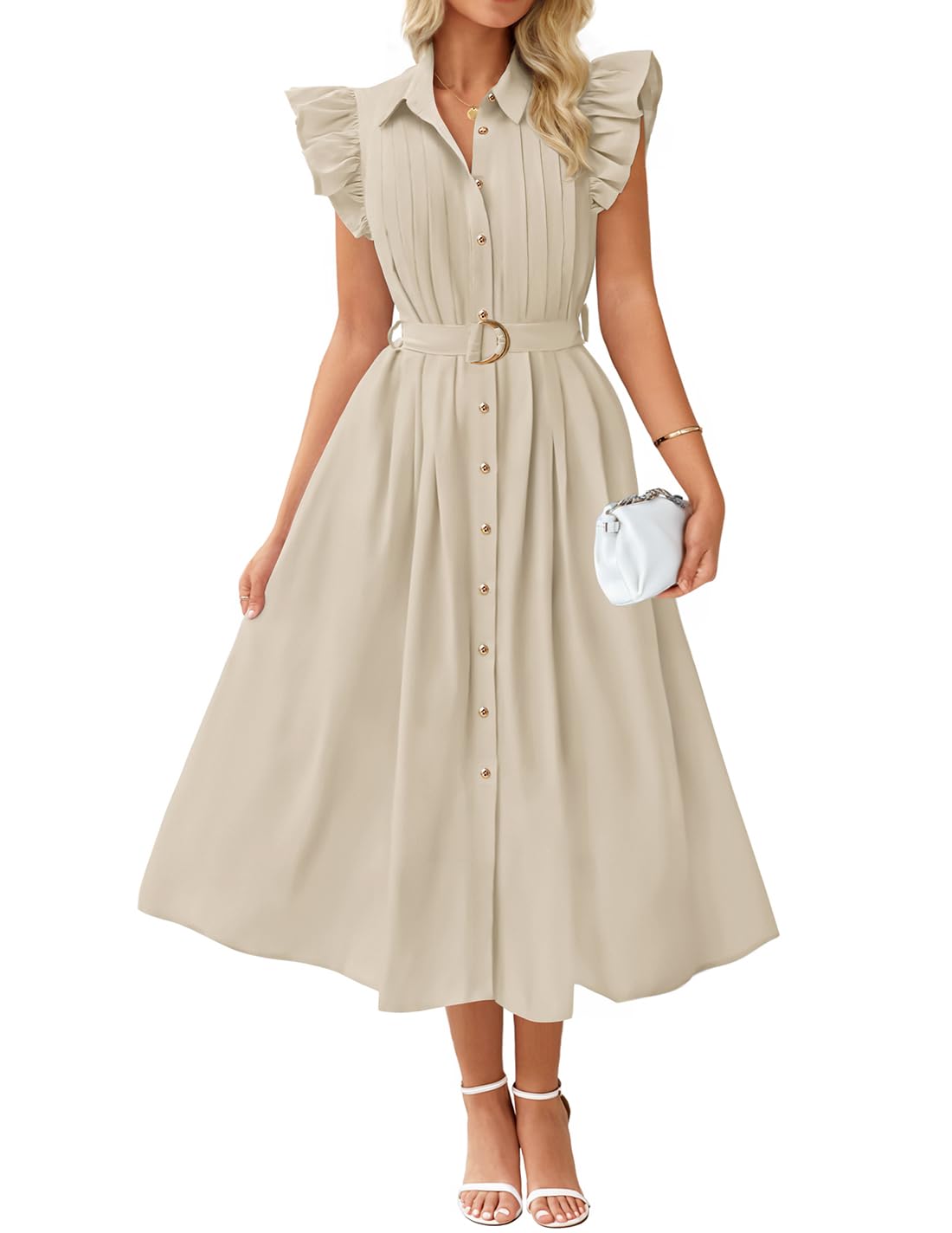 Vestido Zesica 2025 Summer Boho Button Midi V Neck Flutter