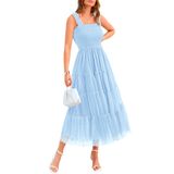 Vestido Feminino Btfbm 2025, Sem Mangas, Decote Quadrado, Midi