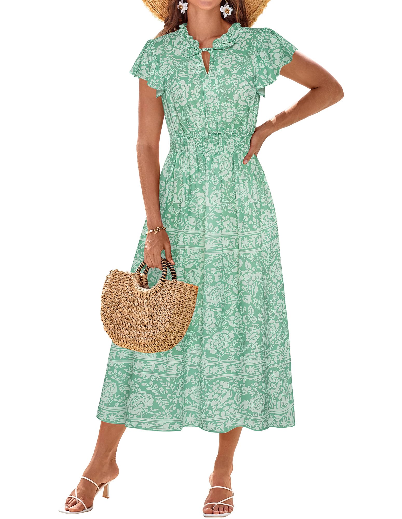 Vestido De Verão Grace Karin 2025 Com Decote Em V, Babado, Verde Maxi, L