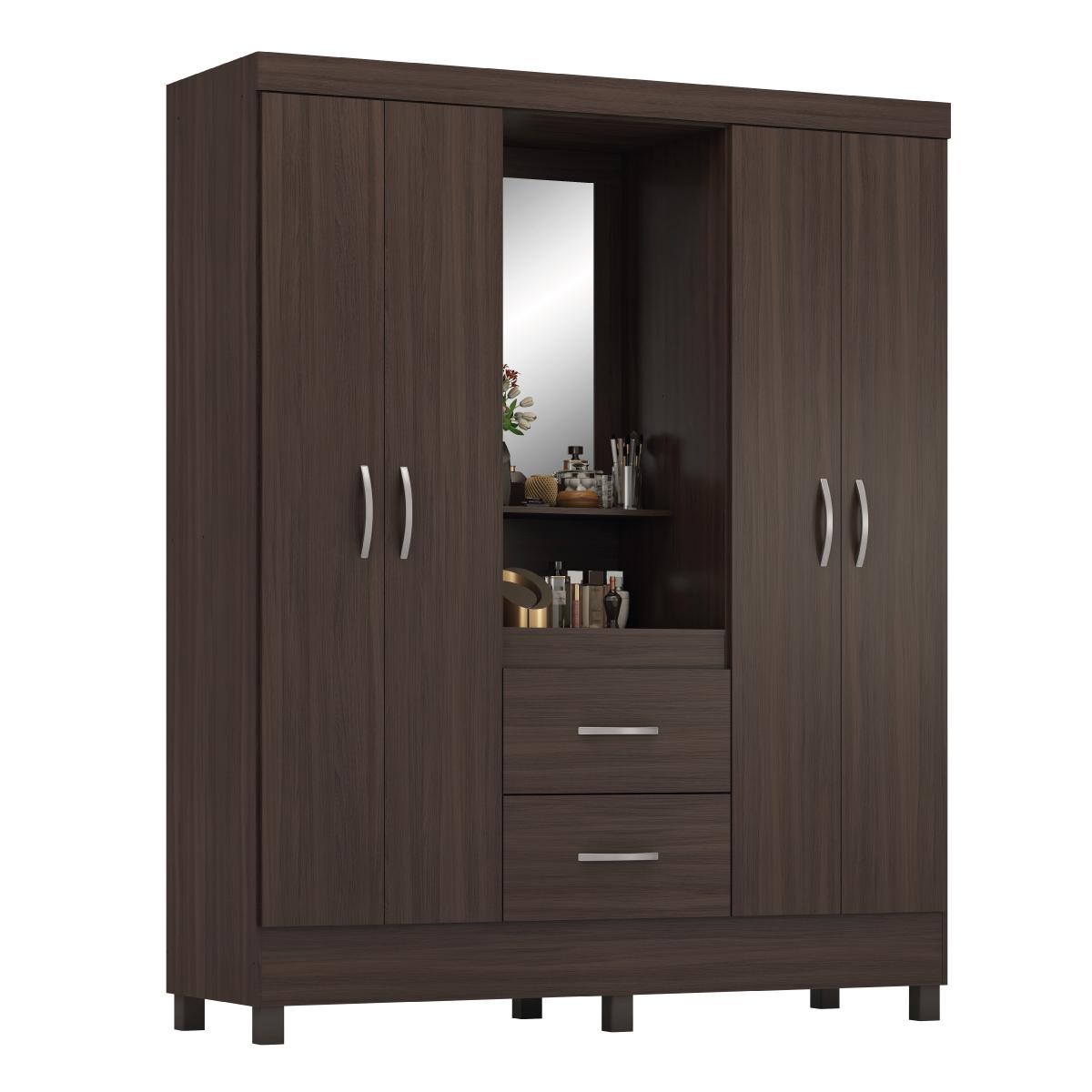 Guarda Roupa Capelinha Lord 4 Portas Com Espelho Café Touch Demóbile