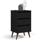Mesa De Cabeceira Pés Retrô 3 Gavetas 43cm Wood Preto - Ej Móveis