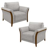 Kit 2 Poltronas Decorativas Sala De Estar 102cm Pés Madeira Roya M22 Veludo Cinza - Mpozenato