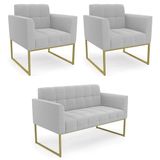 Namoradeira E 2 Poltronas Industrial Dourado Ana Bouclé Cinza - Ibiza