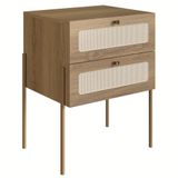 Mesa De Cabeceira Com 2 Gavetas Pé Metal Arlo A10 Hanover/dourado - Mpozenato