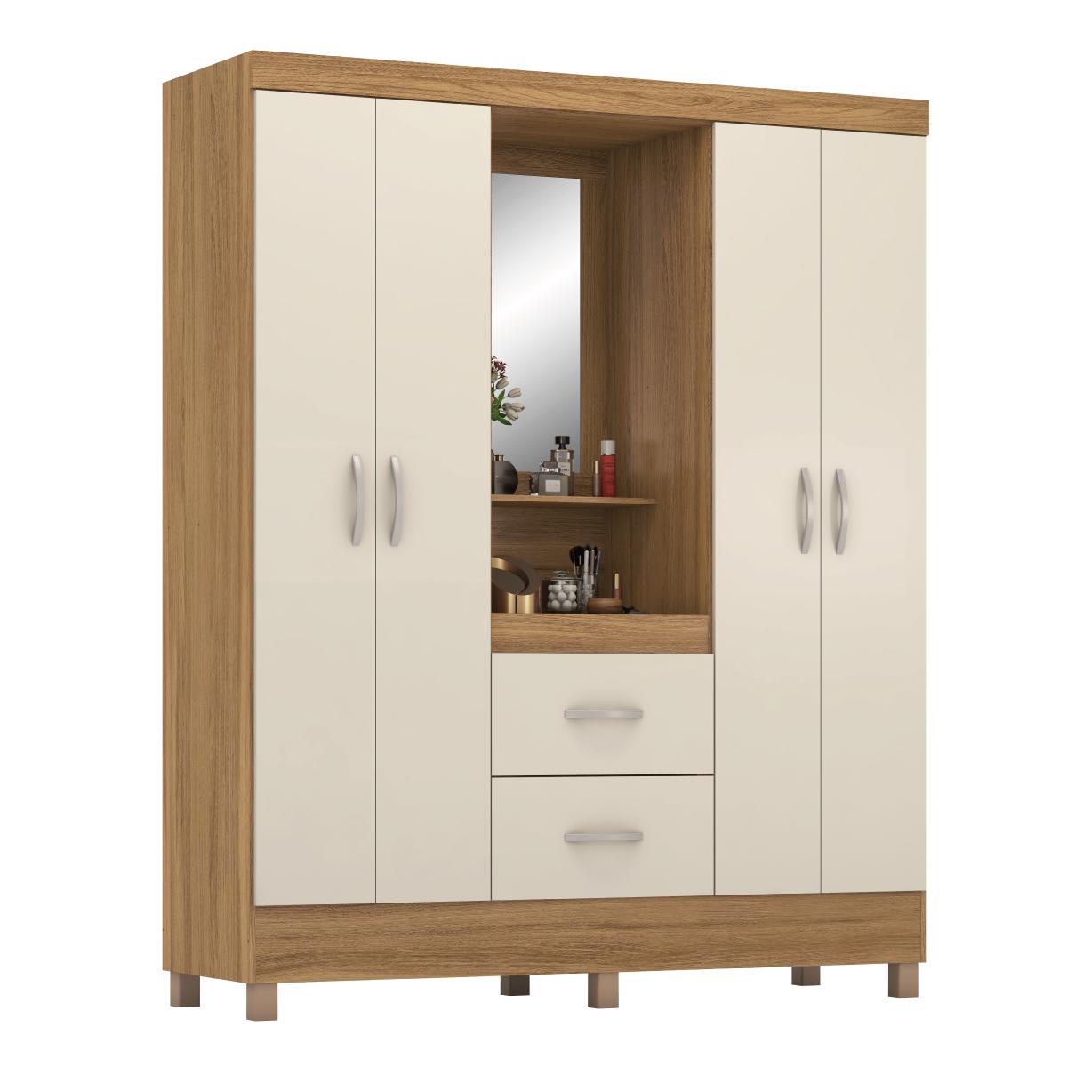 Guarda Roupa Capelinha Lord 4 Portas Com Espelho Amendola/off White Demóbile