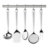 Jogo De Utensilios Tramontina Utility Em Aço Inox Com Suporte De Parede Acabamento Brilho 5 Peças