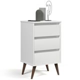 Mesa De Cabeceira Pés Retrô 3 Gavetas 43cm Wood Branco - Ej Móveis