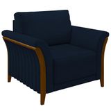 Poltrona Decorativa Sala De Estar 102cm Pés Madeira Roya M22 Veludo Azul Marinho - Mpozenato