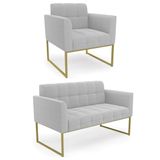 Namoradeira E Poltrona Industrial Dourado Ana Bouclé Cinza - Ibiza