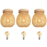 3 Luminaria Bambu Plafon Artesanal Fibra Natural Nat93 + Led