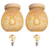 2 Luminaria Bambu Teto Artesanal Fibra Natural Nat93 + Led