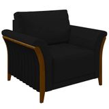 Poltrona Decorativa Sala De Estar 102cm Pés Madeira Roya M22 Veludo Preto - Mpozenato