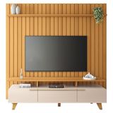 Painel Para Tv 70 Pol Ripado 2.2 E Rack Bancada Amago H01 Off White/cinamomo - Mpozenato