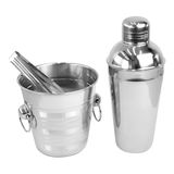Kit Conjunto Bar 3 Peças Coqueteleira Balde Pegador Inox