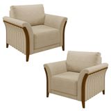 Kit 2 Poltronas Decorativas Sala De Estar 102cm Pés Madeira Roya M22 Linho Bege - Mpozenato