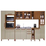 Cozinha Modulada Monza 8 Peças Com Paneleiro Torre Quente Triplo Freijó/off White - Indékes