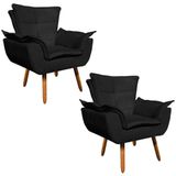 Kit 2 Poltronas Decorativas Sala De Estar Pés Palito Opla Suede Preto - Ibiza
