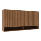 Armário Aéreo Monza 120cm 1 Porta Basculante Ripado Freijó Com Nichos - Indékes