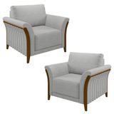Kit 2 Poltronas Decorativas Sala De Estar 102cm Pés Madeira Roya M22 Linho Cinza - Mpozenato