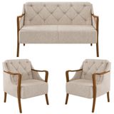 Kit Namoradeira 135cm E 2 Poltronas Decorativas Capitonê Lapa M22 Linho Cinza - Mpozenato