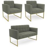 Namoradeira E 2 Poltronas Industrial Dourado Ana Bouclé Menta - Ibiza