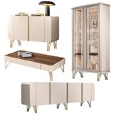 Conjunto 1 Cristaleira 2 Buffets E 1 Mesa De Centro Évora/saluti/benvenuto/cadenza Off White/castanho G26 - Hb Móveis