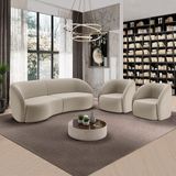 Conjunto Sofá Sala De Estar Bipartido 288cm E 2 Poltronas Clarke Veludo Bege G45 - Gran Belo