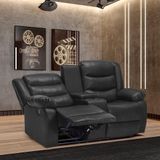 Sofá Reclinável Cinema 2 Lugares Massagem Aquecimento Hollywood Manual Porta Copos Baú Pu Preto