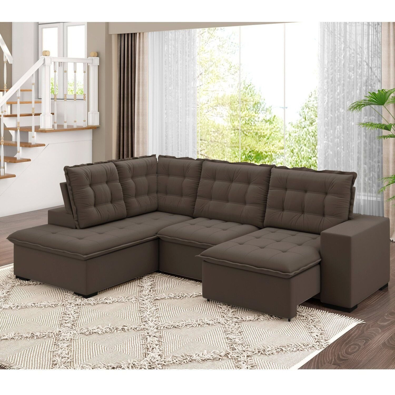 Sofá De Canto Retrátil E Reclinável 5 Lugares 310cm Belluno Marrom