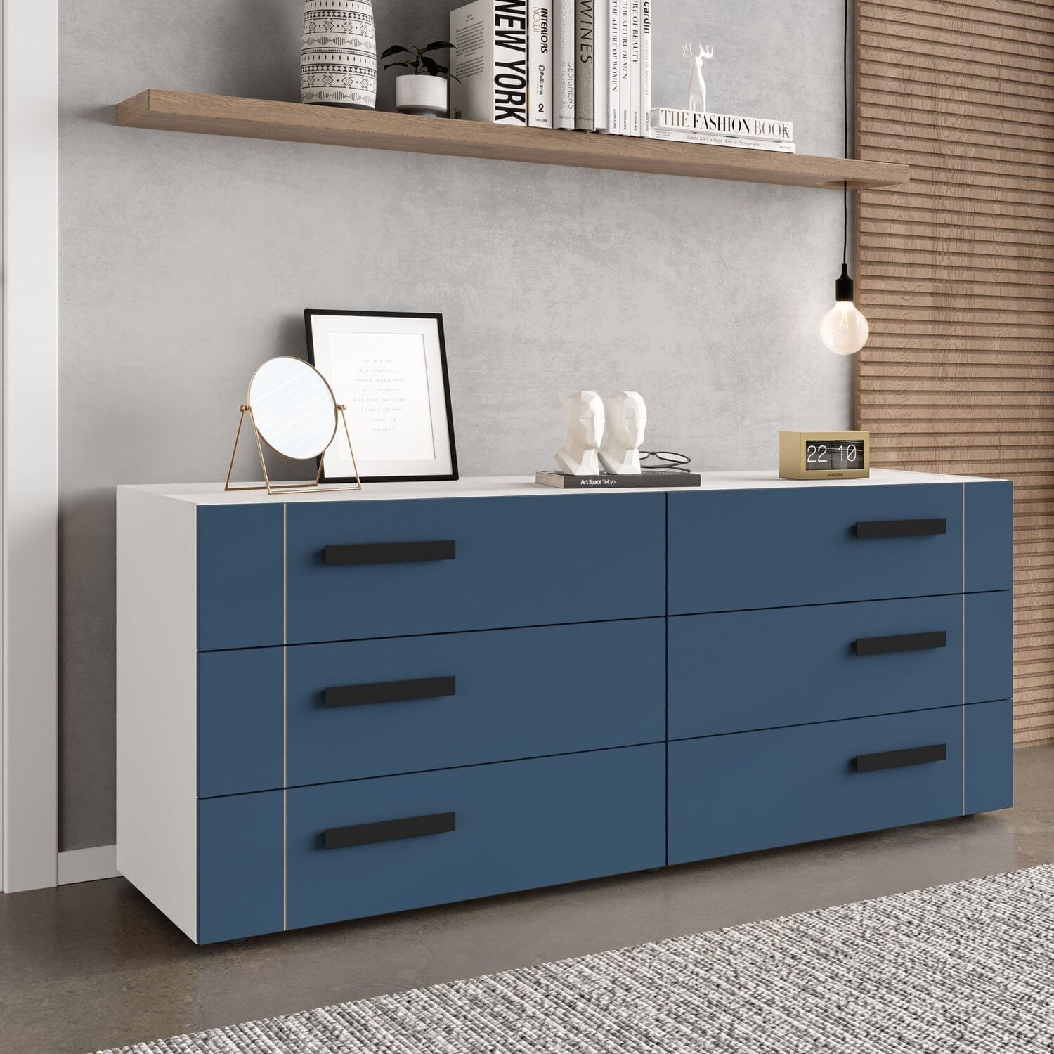 Cômoda 6 Gavetas Lisboa Branco/azul