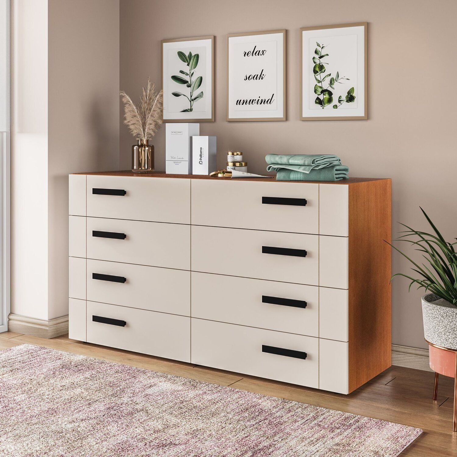 Cômoda 8 Gavetas Lisboa Freijó/creme