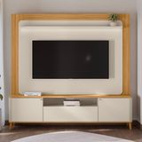 Estante Para Tv Até 70 Polegadas Com Led Pés Em Madeira Maciça Tauari/off White Fosco
