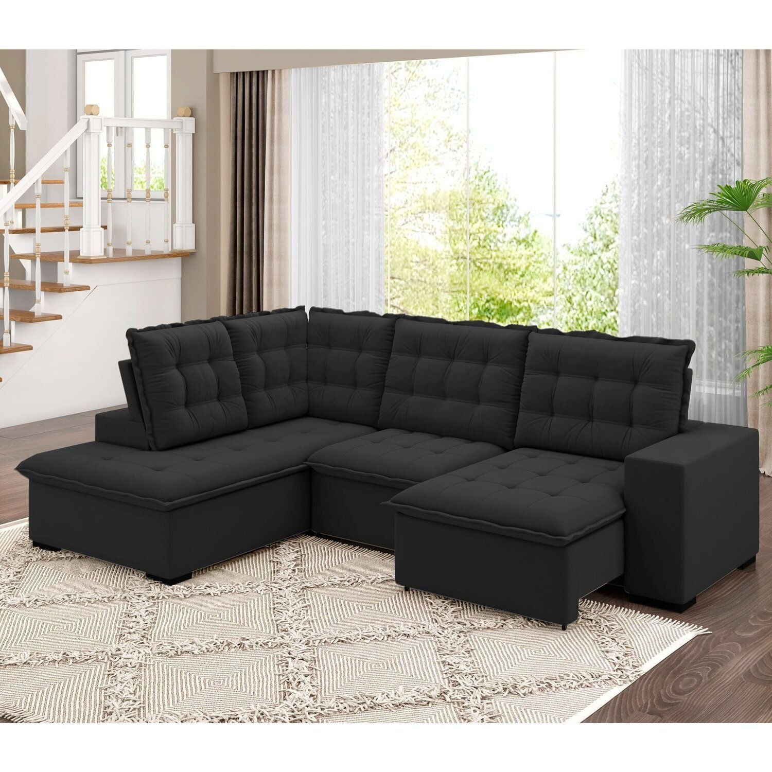 Sofá De Canto Retrátil E Reclinável 5 Lugares 310cm Belluno Preto