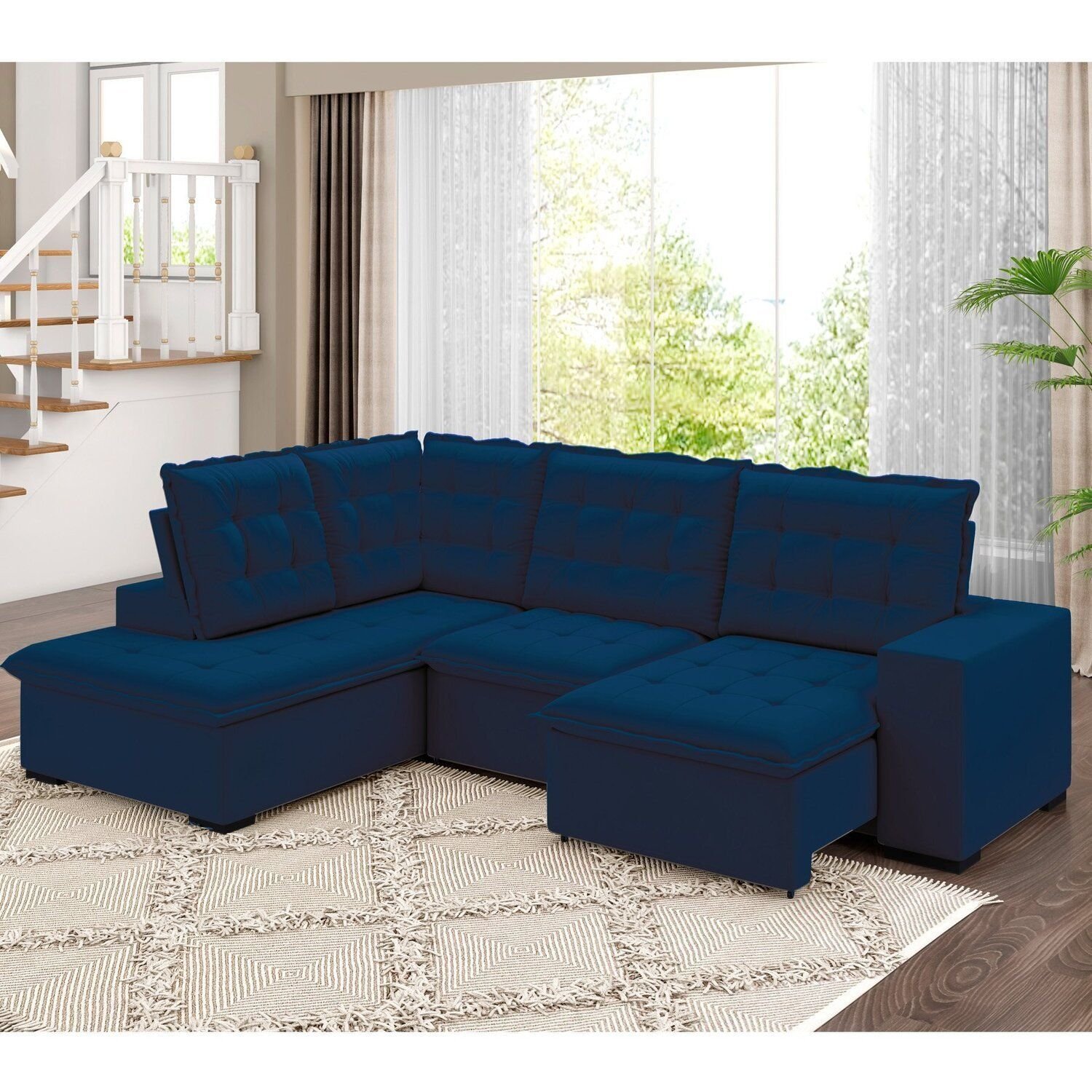 Sofá De Canto Retrátil E Reclinável 5 Lugares 310cm Belluno Azul
