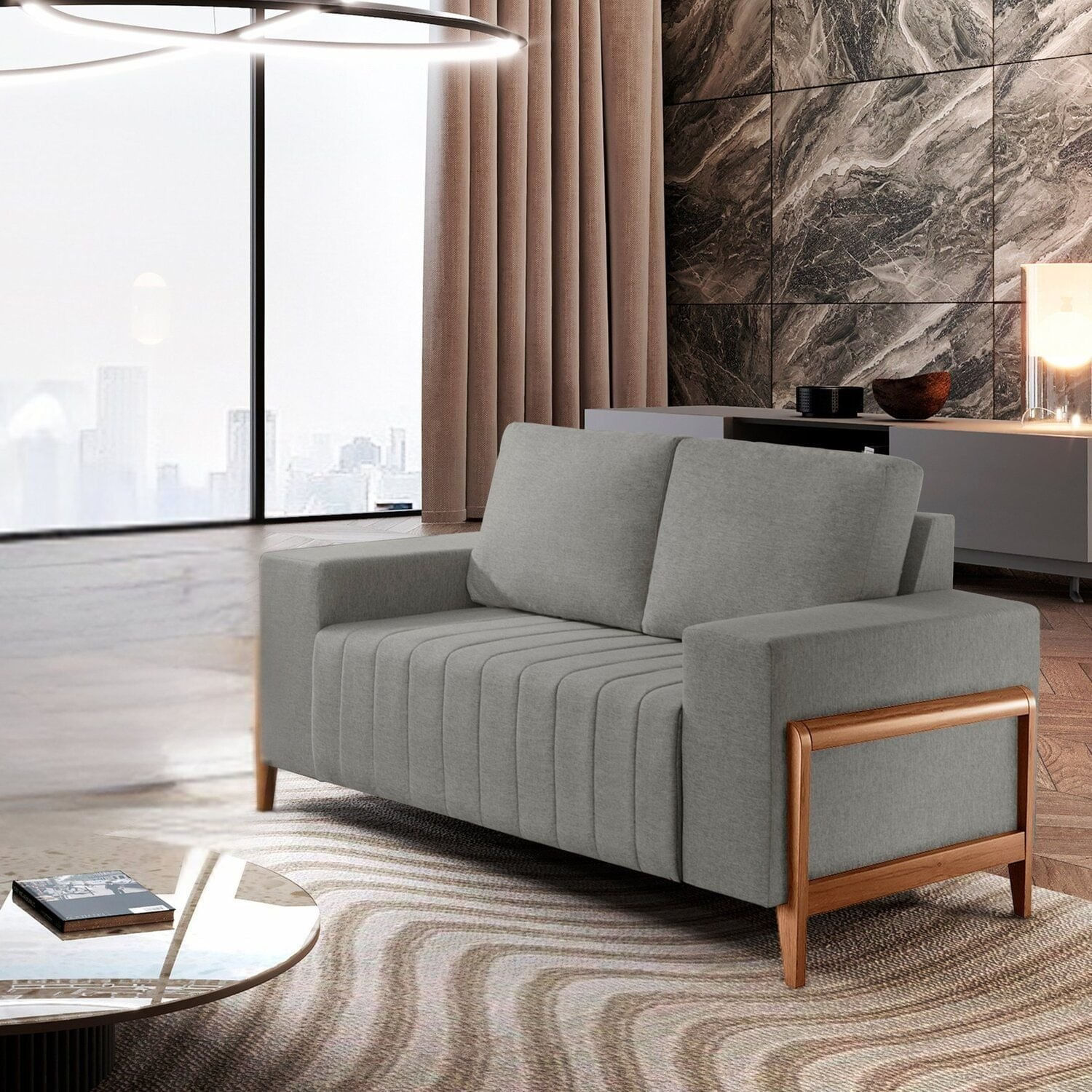 Sofá 2 Lugares 160cm Em Linho Dinamarca Cinza