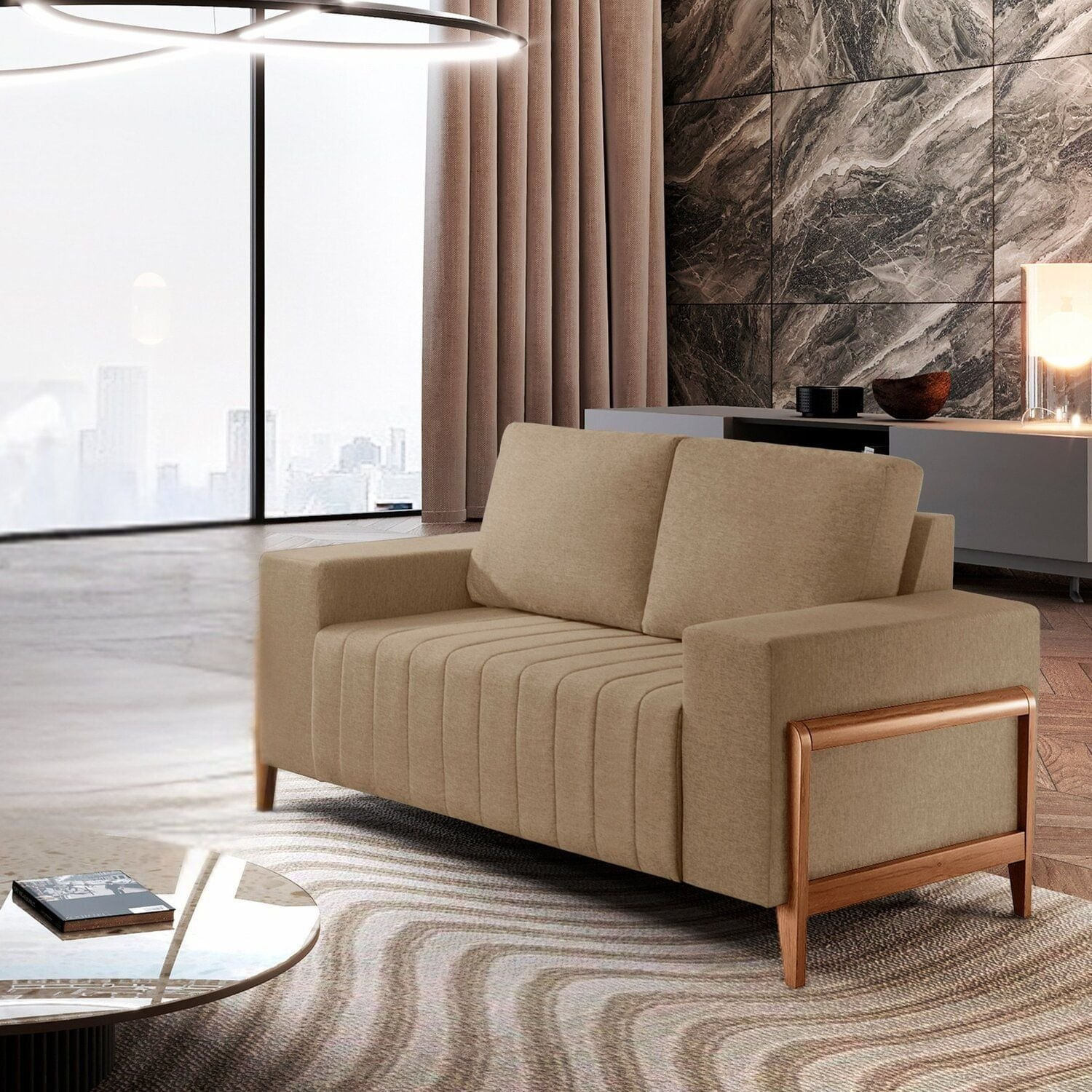 Sofá 2 Lugares 160cm Em Linho Dinamarca Bege