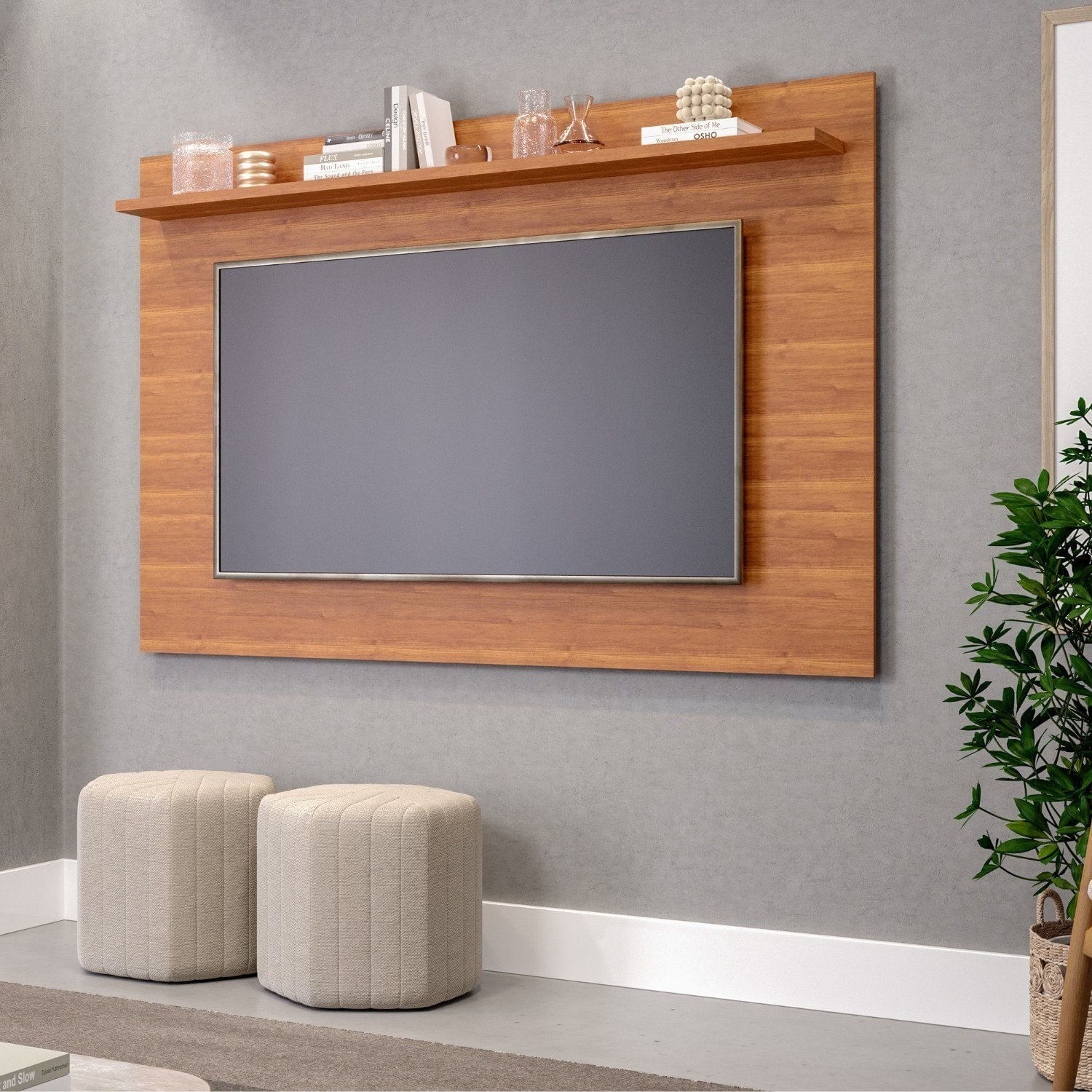 Painel Para Tv 70 Polegadas 128cmx180cm 100% Mdf 1 Prateleira Sotile Cinamomo