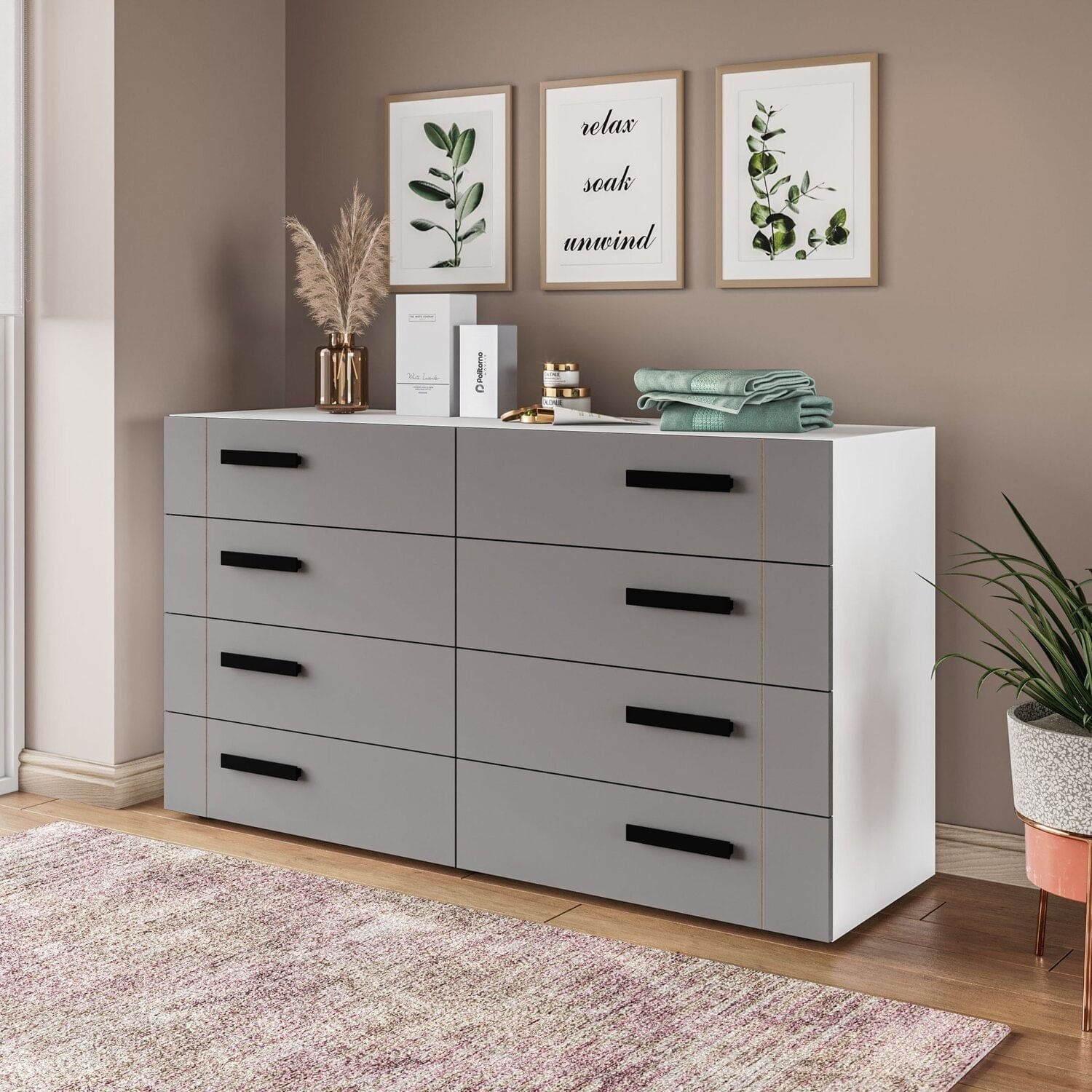 Cômoda 8 Gavetas Lisboa Branco/cinza
