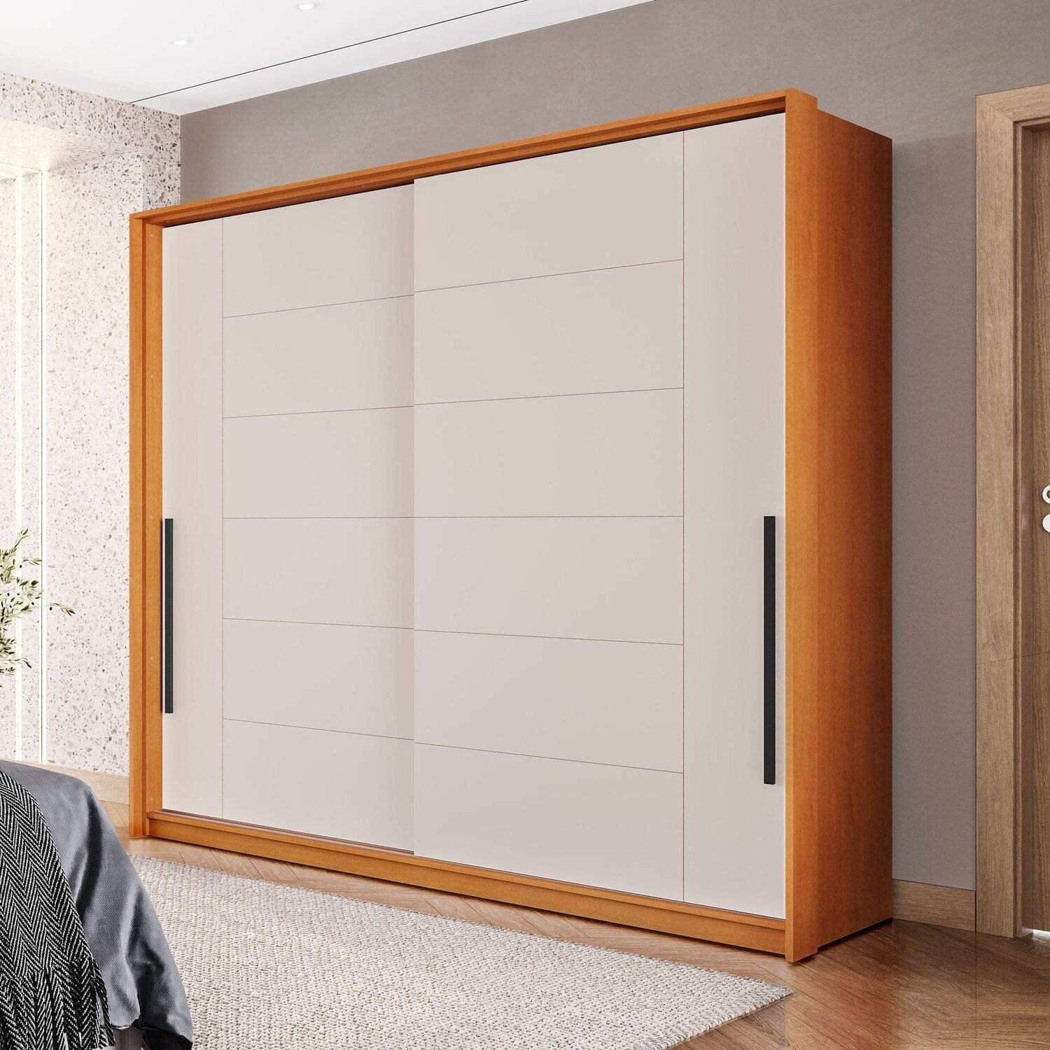 Guarda Roupa 2 Portas De Correr 2 Gavetas Lisboa Freijo/creme