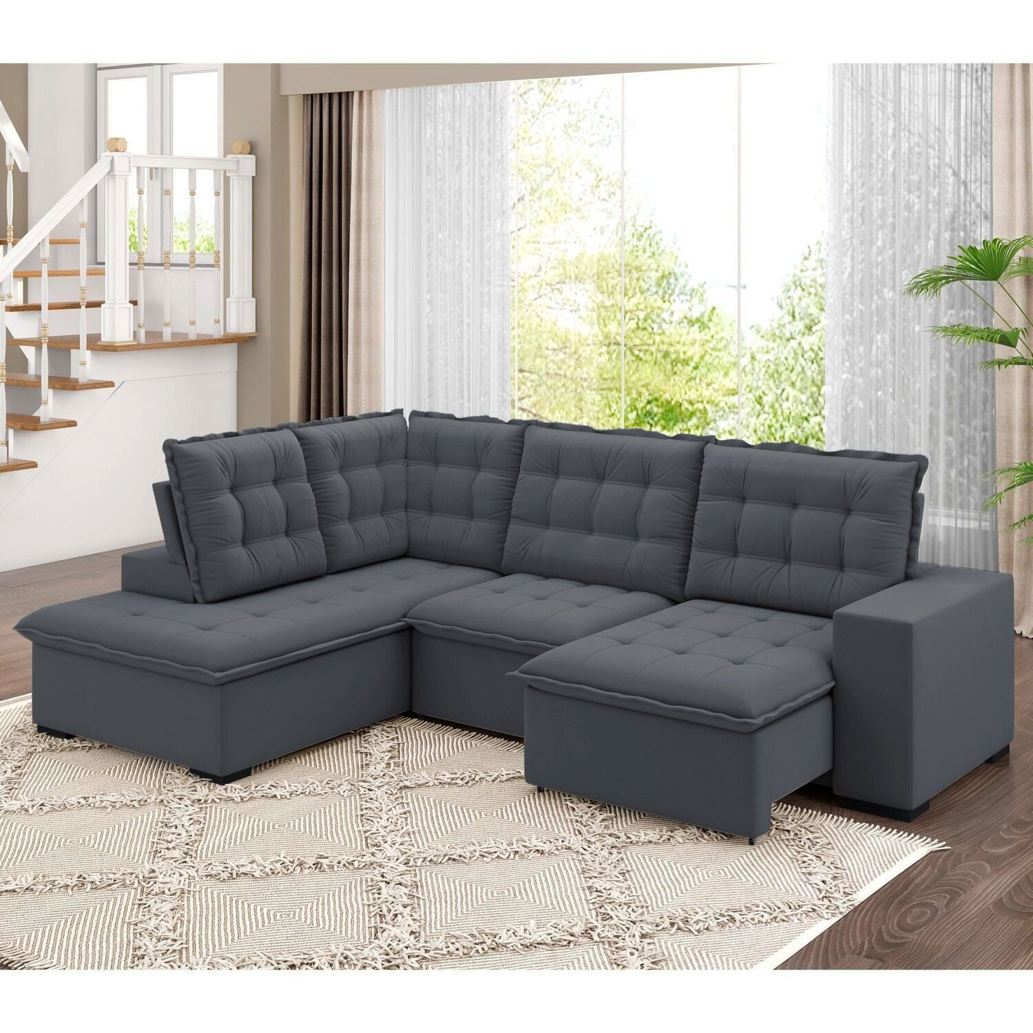 Sofá De Canto Retrátil E Reclinável 5 Lugares 310cm Belluno Grafite