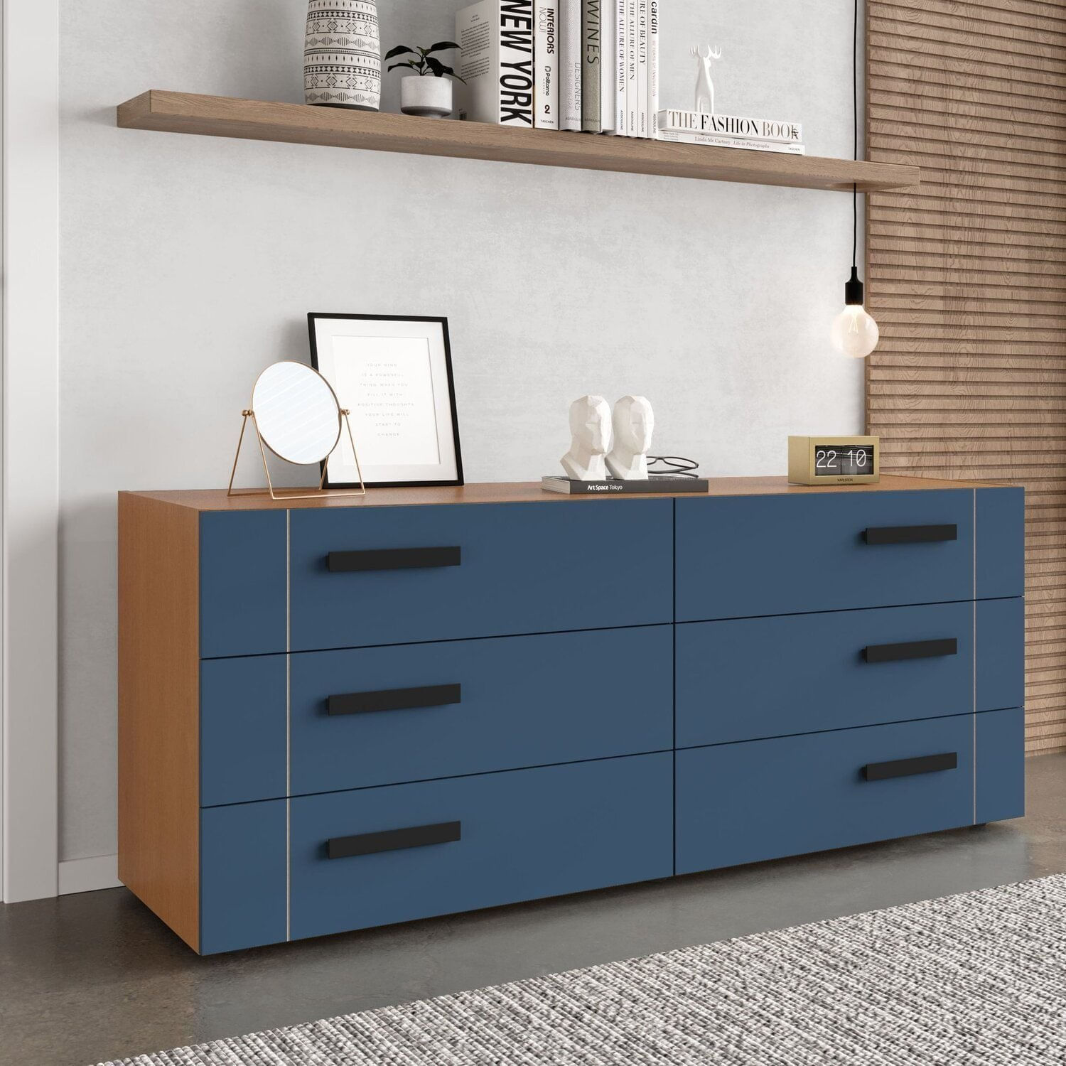 Cômoda 6 Gavetas Lisboa Freijó/azul