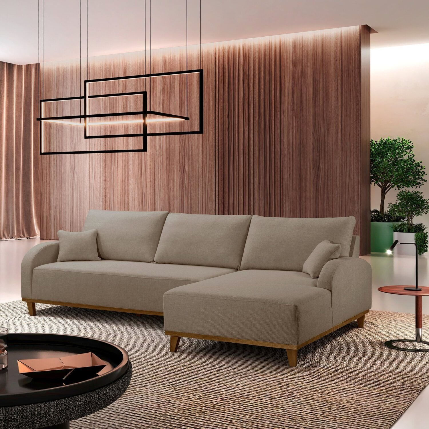 Sofá 3 Lugares Com Chaise Lado Direito 250cm Em Veludo Mercúrio Marrom