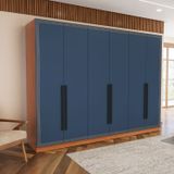 Guarda-roupa 6 Portas 4 Gavetas Móveis Valência Freijó/azul