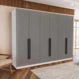 Guarda-roupa 6 Portas 4 Gavetas Móveis Valência Branco/cinza