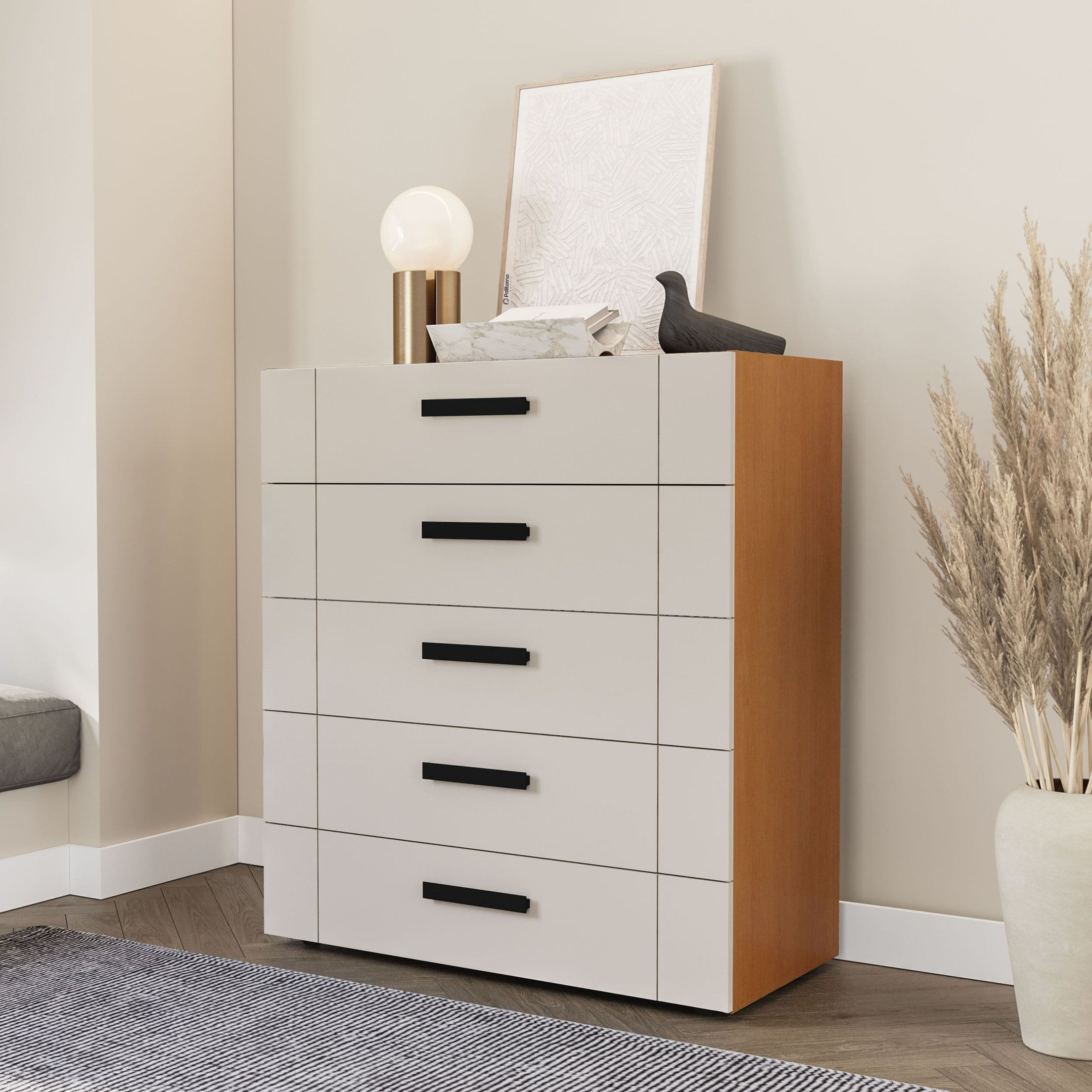 Cômoda 5 Gavetas Lisboa Freijó/creme