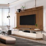 Rack Com Painel Ripado Para Tv Até 72 Polegadas 3 Gavetas E Pés Com Rodízios Vivare Classic Off White/ Freijó