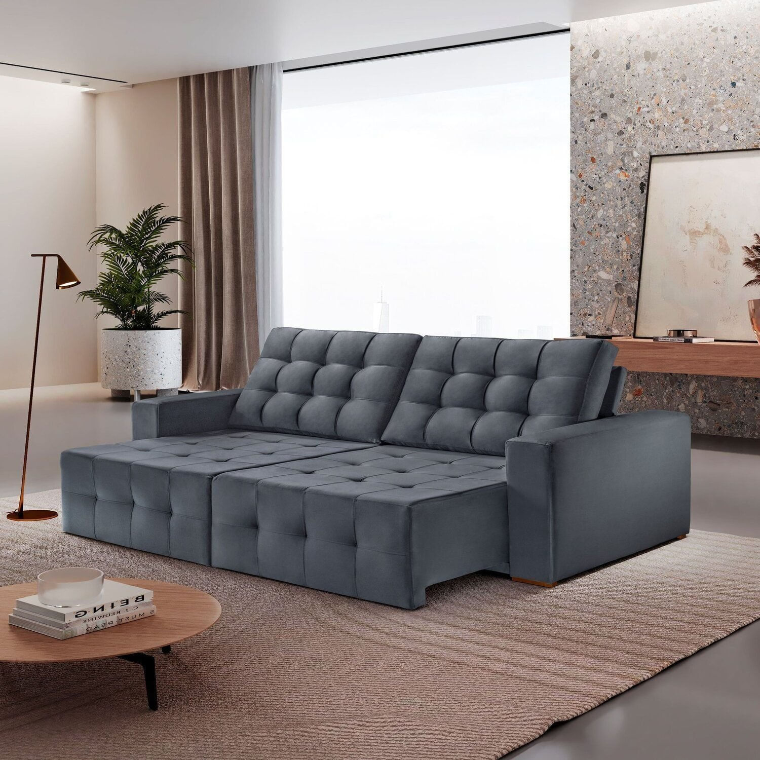 Sofá México Retrátil E Reclinável 180cm Cinza