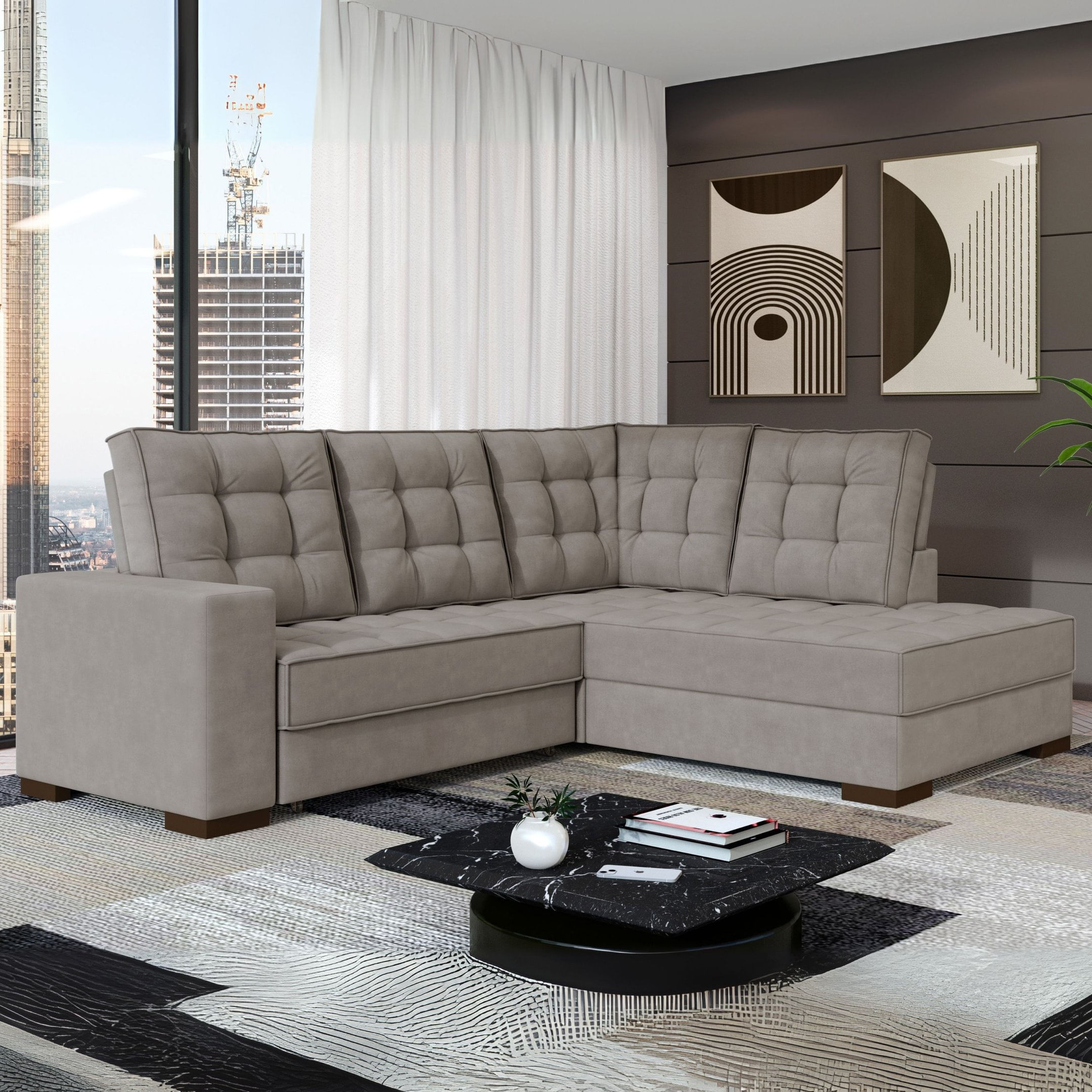 Sofá Canto Retrátil E Reclinável Munique Tamanho 220cm X 175cm Bege